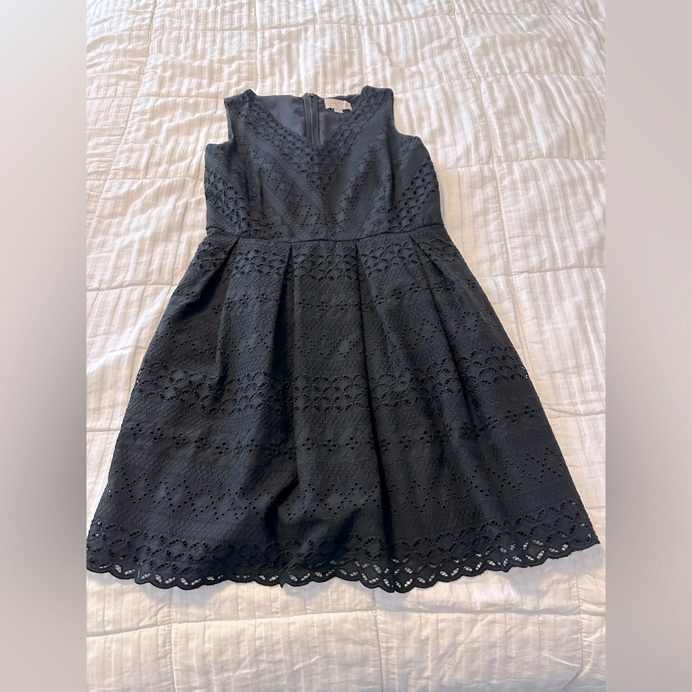 Loft Outlet Black Lace V-Neck Fit and Flare